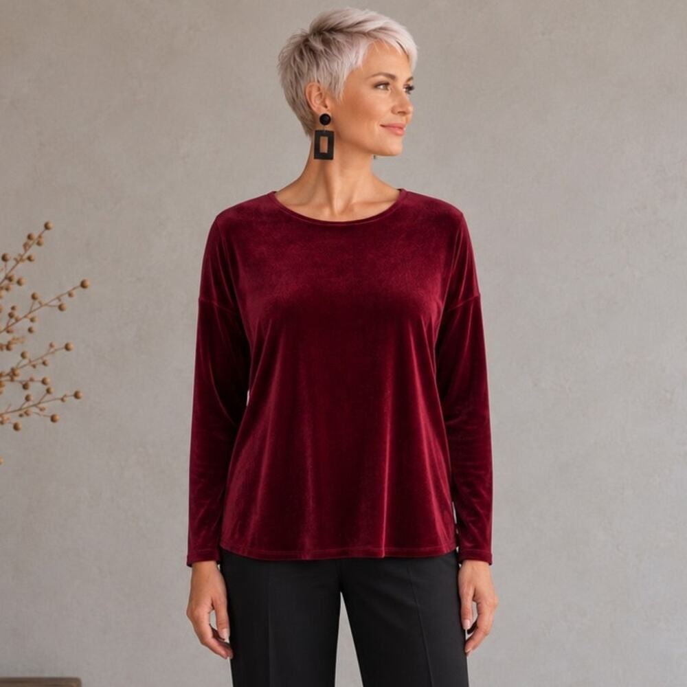 J JIll Maroon Velvet / Velour Long Sleeve Top Small